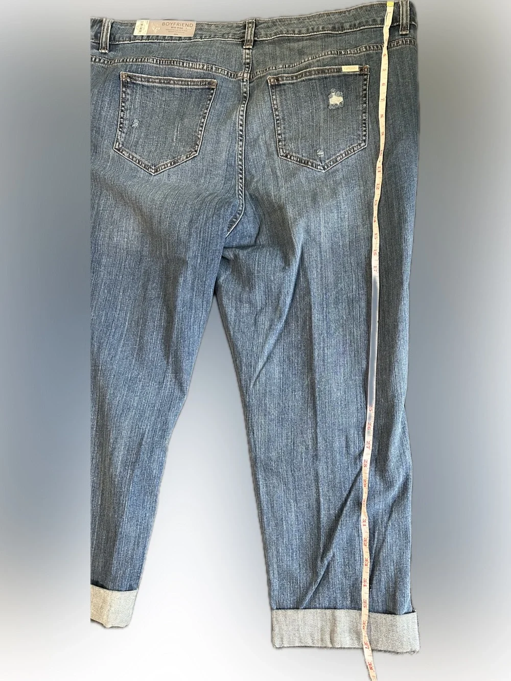 Jennifer Lopez Distressed Boyfriend Jeans in Medium Blue - Picture 4 of 6